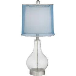 360 Lighting Modern Accent Table Lamps 21.75" High Set Of 2 With USB Charging Port Clear Glass Blue Drum Shade For Living Room Desk Bedroom Office -Decora Shop GUEST cb1207c2 1de8 43b8 ae37 7ca50bd3ada8