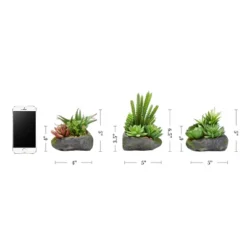 Nature Spring Artificial Succulent Plant Arrangements In Faux Stone Pots – Set Of 3