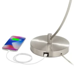 360 Lighting Modern Table Lamps Set Of 2 With USB Charging Port 26" High Metal Arc White Drum Shade For Living Room Bedroom Bedside Office -Decora Shop GUEST cc324fac 1a81 4163 a884 c665c8a05178