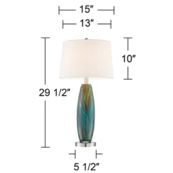 360 Lighting Azure Modern Table Lamps 29 1/2" Tall Set Of 2 Blue Brown Art Glass White Fabric Drum Shade For Bedroom Living Room Bedside Nightstand -Decora Shop GUEST ccca3cc4 0d58 4d78 95db 63c3501b89e9