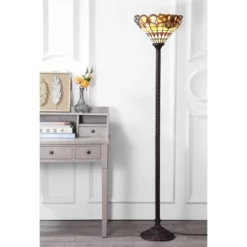 70" Davis Tiffany Style Torchiere Floor Lamp (Includes LED Light Bulb) Bronze - JONATHAN Y