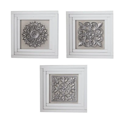 Glass Floral Wall Decor With Embossed Details Set Of 3 White - Olivia & May 16 Glass Floral Wall Decor With Embossed Details Set Of 3 White - Olivia & May - Image 16