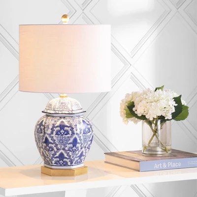 25" Ceramic/Metal Gretchen Ginger Jar Table Lamp (Includes LED Light Bulb) Blue - JONATHAN Y 1 25" Ceramic/Metal Gretchen Ginger Jar Table Lamp (Includes LED Light Bulb) Blue - JONATHAN Y