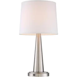 360 Lighting Karla Art Deco Style Table Lamps 25" High Set Of 2 Brushed Nickel With USB Charging Port And Table Top Dimmers White Fabric Drum For Desk -Decora Shop GUEST d4513474 0e29 403f 915c 0f0049034786
