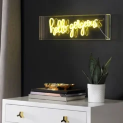20" Hello Gorgeous Contemporary Glam Acrylic Box Pendant (Includes LED Light Bulb) Neon Yellow - JONATHAN Y -Decora Shop GUEST d5e30c68 34e2 433a 9c14 bb3ab18a551f