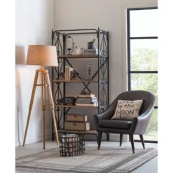 Mariner Tripod Style Wood Floor Lamp With Burlap Drum Shade Rust - Storied Home -Decora Shop GUEST d6aa1bef 767e 4cc0 a011 630d05f63c4a