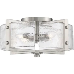 Possini Euro Design Prane Modern Industrial Ceiling Light Semi Flush Mount Fixture 17" Wide Brushed Nickel 4-Light Warped Glass For Bedroom Kitchen -Decora Shop GUEST d6d6f1d6 17f5 40d9 8e0f cceec1010e0d