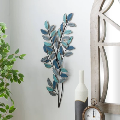 Metal Leaf Wall Decor With Gold Accent Blue - Olivia & May 9 Metal Leaf Wall Decor With Gold Accent Blue - Olivia & May - Image 9