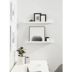 24" X 3" Mezzo Modern Metal Ledge Shelf Set White - Kate & Laurel All Things Decor -Decora Shop GUEST dad3f7f0 7e8e 4d36 9094 522d5d72d5e8