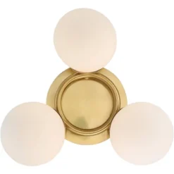 Possini Euro Design Modern Ceiling Light Flush Mount Fixture Brass 18" Wide 3-Light Frosted White Glass Globes Bedroom Living Room -Decora Shop GUEST dbfdc26c 9042 453c 899a 728958d8e6b8