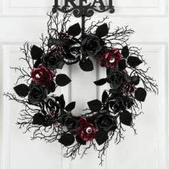National Tree Company 22" Halloween Black Rose Wreath -Decora Shop GUEST de449a50 27f7 4fbb 9d9d 3c4b0abd6fe1