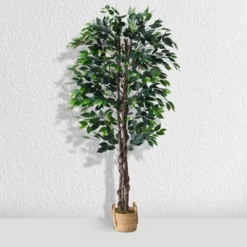 Forever Leaf 72" Artificial Ficus Silk Tree In Wicker Basket, Indoor Artificial Plant For Home Decor -Decora Shop GUEST de48b424 e6c6 40d1 a3de 081cec1bd6b0