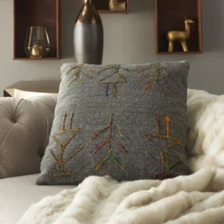 Mina Victory Life Styles Embroidered Figures Indoor 18"x18" Charcoal Throw Pillow -Decora Shop GUEST df3bd834 98e1 4045 b9c2 2948a09b685c