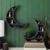 2 Pack Wooden Moon Shelf, Rustic Wall Home Decor, Crystal Holder For Stones Display And Essential Oils (10 X 10 X 2 In)
