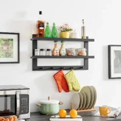 29" X 16" 2 Tier Ledge Wall Shelf Organizer With Five Hanging Hooks Black - Danya B. -Decora Shop GUEST e305f05b d8d8 4f8a a976 bb2ba4484ad0