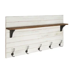 46.1" X 26" Wall Shelf With 5 Hooks White/Brown - Uniek -Decora Shop GUEST e35a3b95 cba1 4805 8ecc b9e0d2b364b7