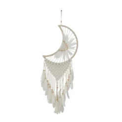 42" X 14" Cotton Macrame Handmade Intricately Woven Dreamcatcher Wall Decor With Beaded Fringe Tassels White - Olivia & May -Decora Shop GUEST e7658d31 4380 455c a580 a14848472190