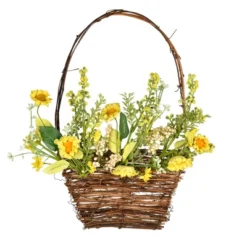 Vickerman 10" X 14" Artificial Yellow Sunflower Basket. This Hanging Basket Features Sunflowers And Yellow Wild Flowers With A Variety Of Greenery.
