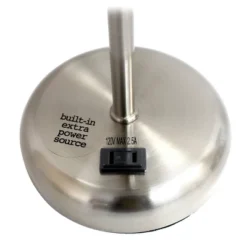 19.5" Bedside Power Outlet Base Metal Table Desk Lamp Brushed Steel With Fabric Shade Pink - Creekwood Home -Decora Shop GUEST e8f1469a 389e 4710 80a9 5cfd9151cc87 1