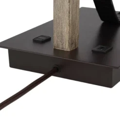 Franklin Iron Works Gentry Industrial Desk Lamp 22" High Oil Rubbed Bronze Faux Wood Cage With USB And AC Power Outlet In Base Oatmeal Shade For Desk -Decora Shop GUEST e9a51b6a 1ebc 4026 8b3c f0f62685be7a