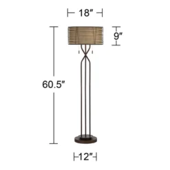 Franklin Iron Works Marlowe Rustic Farmhouse Floor Lamp 60 1/2" Tall Bronze Metal Oster Woven Burlap Fabric Inner Drum Shade For Living Room Bedroom -Decora Shop GUEST eb70c157 fcca 4d8a 9586 4ec7fad5ebed
