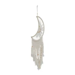 42" X 14" Cotton Macrame Handmade Intricately Woven Dreamcatcher Wall Decor With Beaded Fringe Tassels White - Olivia & May