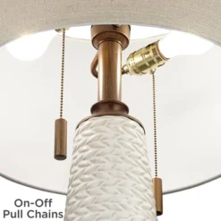 Possini Euro Design Kingston Modern Mid Century Table Lamp 32 3/4" Tall White Grooved Patterned Ceramic Taupe Drum Shade For Bedroom Living Room House -Decora Shop GUEST ec64909a cf72 4850 8ac8 5218ccf903c7