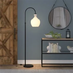 Black Bronze Arc Floor Lamp With White Milk Glass Shade - Henn&Hart 15 Black Bronze Arc Floor Lamp With White Milk Glass Shade - Henn&Hart -Decora Shop GUEST ed1ca204 11eb 4bf4 9b5d 4bcf4d47bc6a