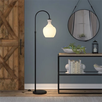 Black Bronze Arc Floor Lamp With White Milk Glass Shade - Henn&Hart 8 Black Bronze Arc Floor Lamp With White Milk Glass Shade - Henn&Hart - Image 8