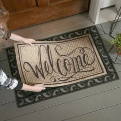 Evergreen Scroll Cutout Embossed Floor Mat Indoor Outdoor Rubber Tray 2'x3' Fits Embossed Doormats Size 30"x18" Black -Decora Shop GUEST ed567984 78bf 478b a6d8 b7e5c8b5e9ea