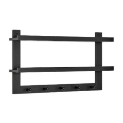 29" X 16" 2 Tier Ledge Wall Shelf Organizer With Five Hanging Hooks Black - Danya B. -Decora Shop GUEST ef8bf05a eaa4 4442 895a dccf9c6cc602