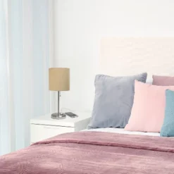 19.5" Bedside USB Port Feature Metal Table Desk Lamp Brushed Steel With Tan Fabric Shade - Creekwood Home -Decora Shop GUEST f05834ce 5eac 442e 8484 da48eb1efe57