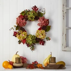 Nearly Natural 25” Autumn Hydrangea And Pinecones Fall Artificial Wreath -Decora Shop GUEST f1467d5c ad3d 4856 9eec be5724c458fe
