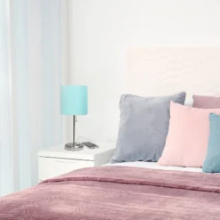 19.5" Bedside USB Port Feature Metal Table Desk Lamp Brushed Steel With Aqua Blue Fabric Shade - Creekwood Home -Decora Shop GUEST f152a596 a214 4126 be1f 55b4c566e442