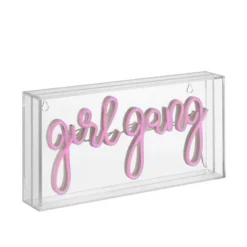 11.88" Girl Gang Contemporary Glam Acrylic Box Pendant (Includes LED Light Bulb) Neon Pink - JONATHAN Y
