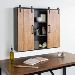 30" X 7.25" X 27.5" Samuels Decorative Wood And Metal Wall Cabinet Charcoal/Rustic Brown - Kate & Laurel All Things Decor -Decora Shop GUEST f3123feb 82bc 4fae b05c 891e4a0720b3