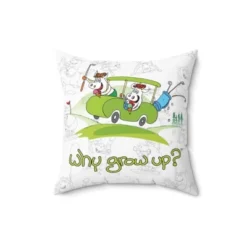 Novelty Gifts Rubes Cartoons Why Grow Up Golf Cart Repeat Pattern Spun Polyester Square Pillow