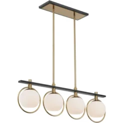 Possini Euro Design Carlyn Brass Black Linear Island Pendant Chandelier 33" Wide Modern White Glass Shade 4-Light LED Fixture For Dining Room Kitchen -Decora Shop GUEST f51208d1 1570 43e8 b074 e7299aff1864