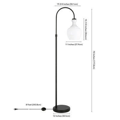 Black Bronze Arc Floor Lamp With White Milk Glass Shade - Henn&Hart 2 Black Bronze Arc Floor Lamp With White Milk Glass Shade - Henn&Hart - Image 2