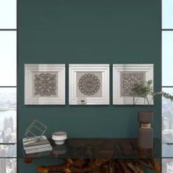 Glass Floral Wall Decor With Embossed Details Set Of 3 White - Olivia & May 30 Glass Floral Wall Decor With Embossed Details Set Of 3 White - Olivia & May -Decora Shop GUEST f81c4243 b3fe 4a46 ac74 e0aa8cd00079