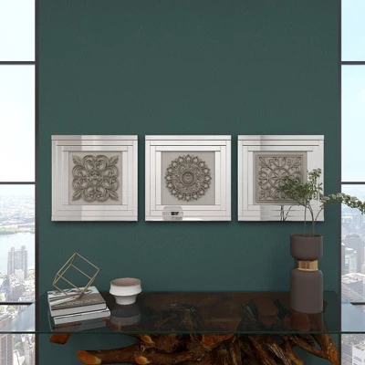 Glass Floral Wall Decor With Embossed Details Set Of 3 White - Olivia & May 11 Glass Floral Wall Decor With Embossed Details Set Of 3 White - Olivia & May - Image 11