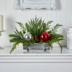 Nearly Natural 18-in Holiday Winter Cedar Pine Artificial Table Christmas Arrangement With Ornaments, Home Décor -Decora Shop GUEST fe93d6c3 b29e 4435 ab62 5c150dde01b0