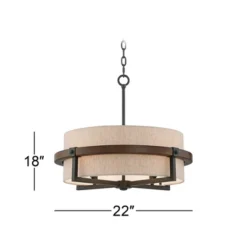 Possini Euro Design Bronze Wood Finish Pendant Chandelier 22" Wide Rustic Farmhouse Tan Fabric Drum 4-Light Fixture For Dining Room House -Decora Shop GUEST fef36d3b d0fc 4db1 9dc9 ffe5d26747fe